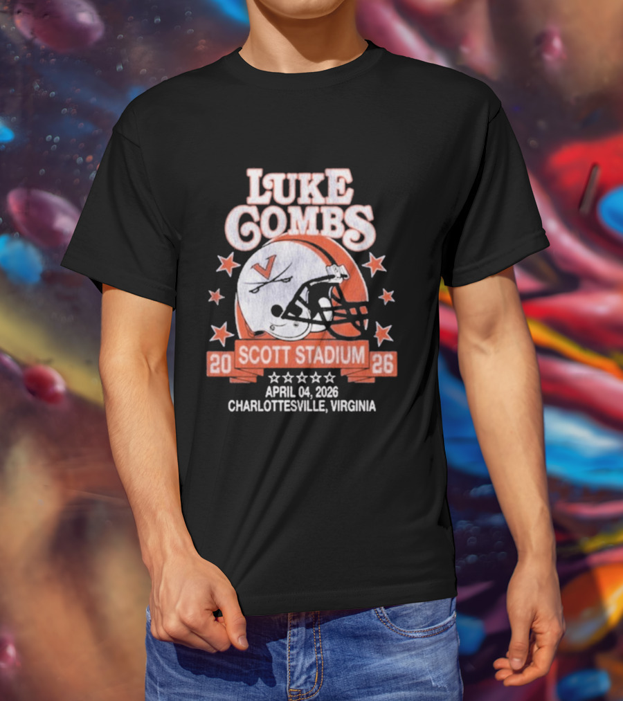 Luke Combs Tour Scott Stadium April 04 2026 Charlottesville Virginia Football Helmet Stars T-Shirt