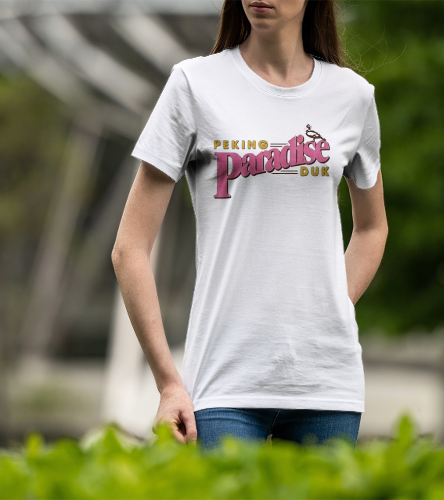Peking Duk Paradise Bold Pink Yellow Text With Duck T-Shirt
