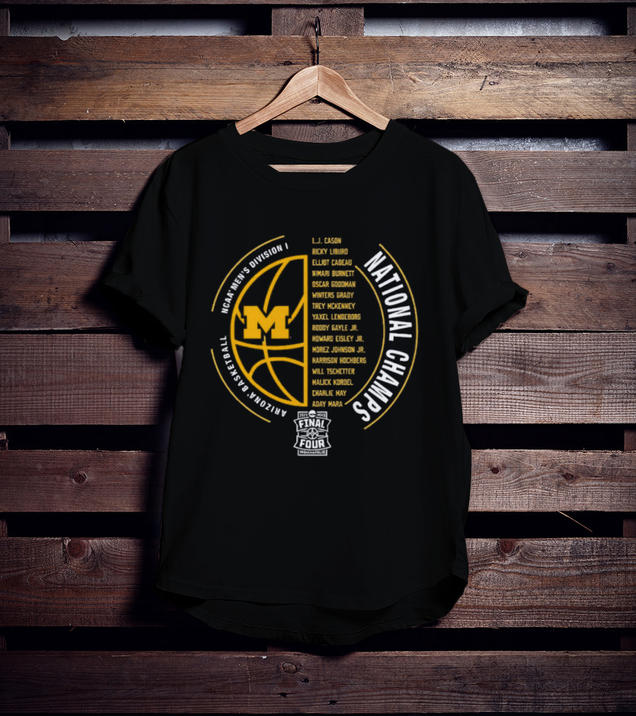 Michigan Wolverines NCAA Men's Division I 2026 Basketball National Champs Heroes Names T-Shirt