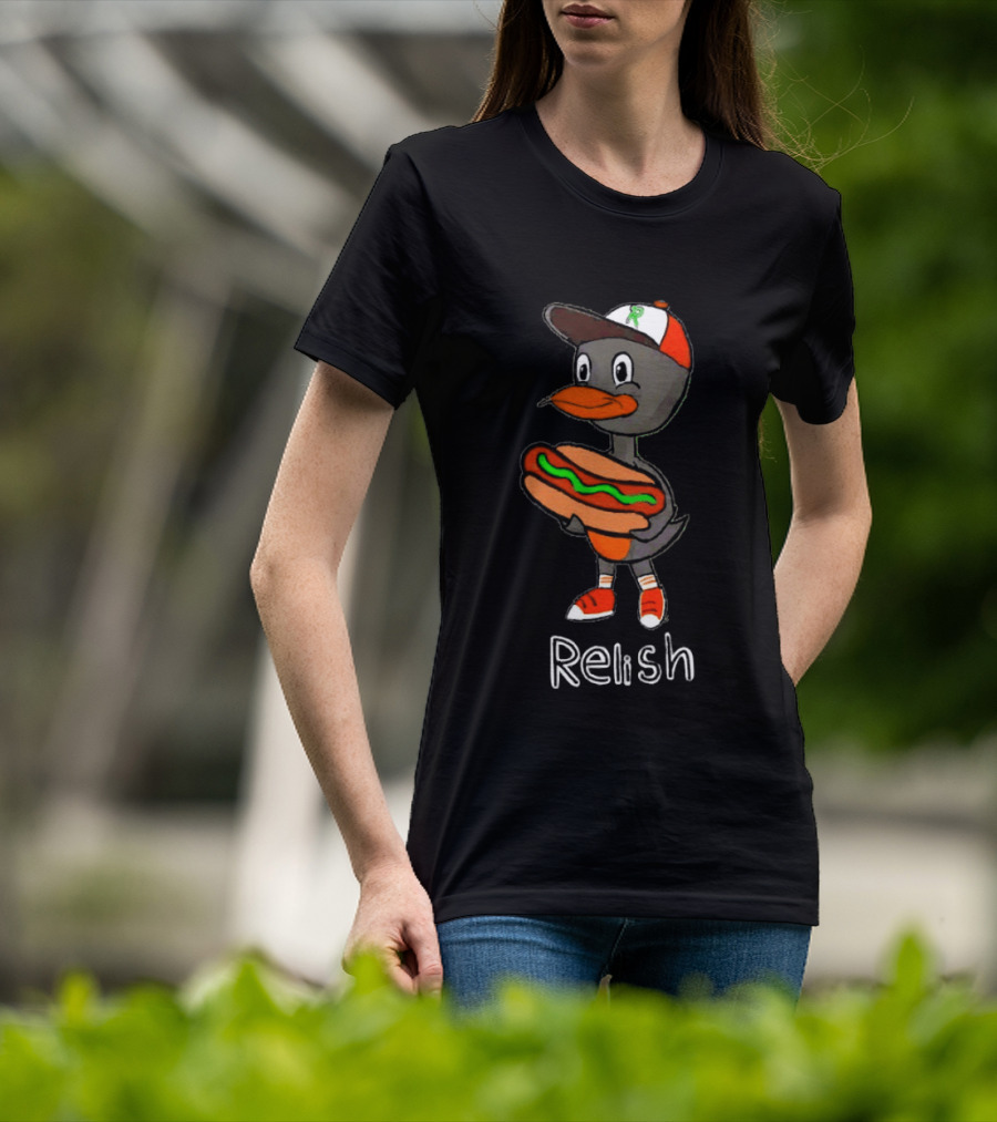 Relish Baltimore Orioles MLB Cartoon Duck Holding Hot Dog Baseball Hat T-Shirt