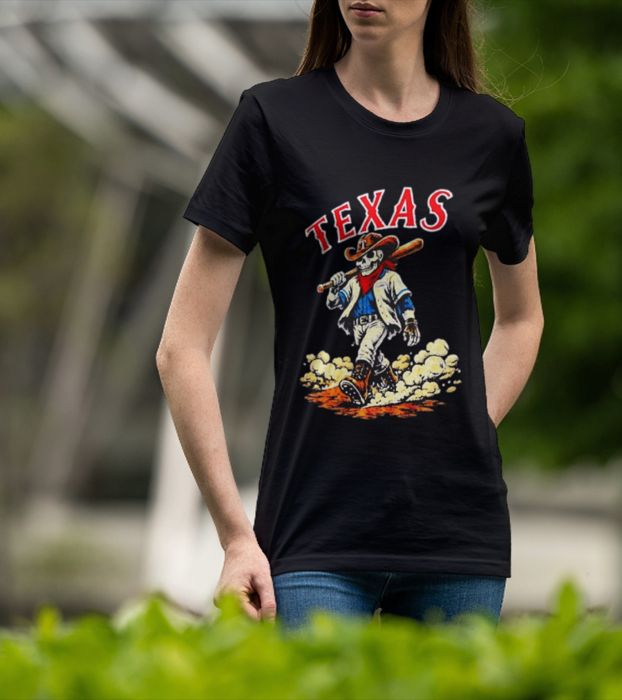 Texas Rangers Cowboy Skull Baseball Player T-Shirt