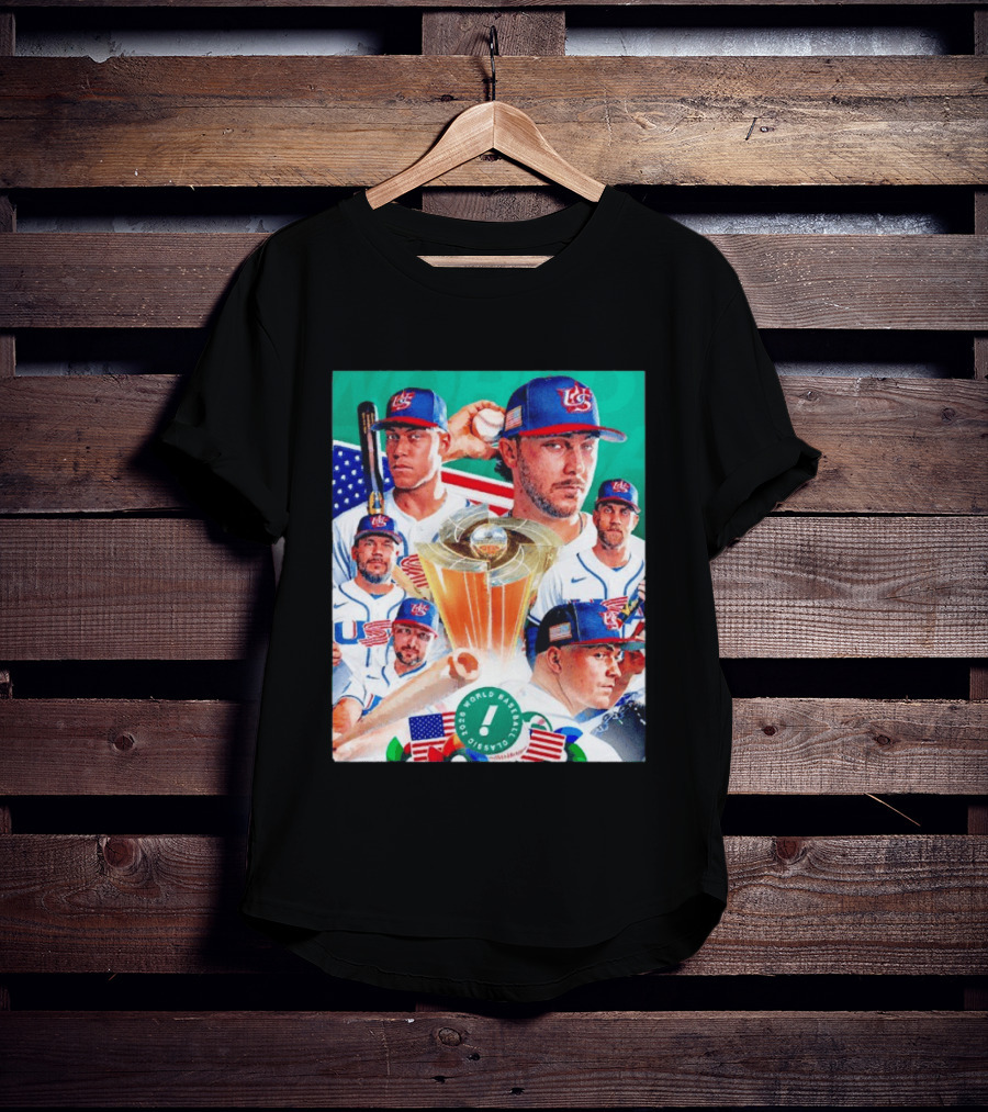 Team USA 2026 World Baseball Classic Players With USA Flag And Trophy T-Shirt
