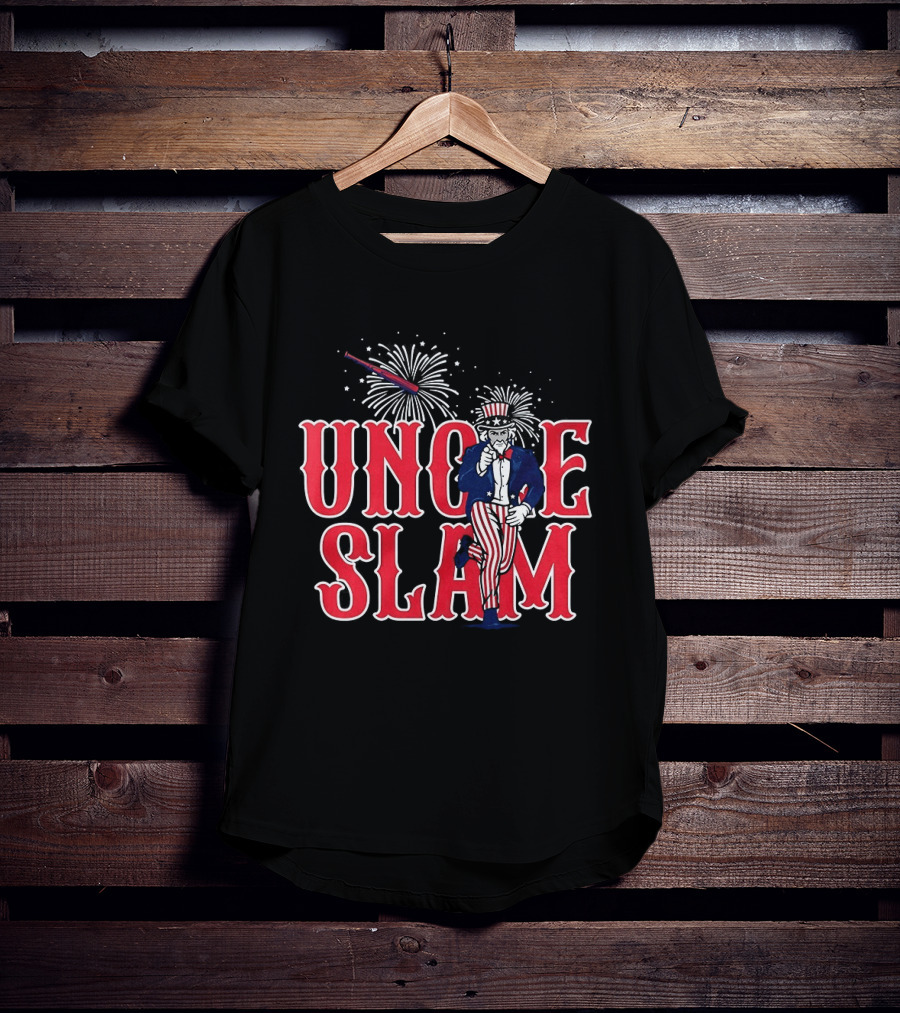 Uncle Slam USA Baseball Fireworks Patriotic Captain America Crest T-Shirt