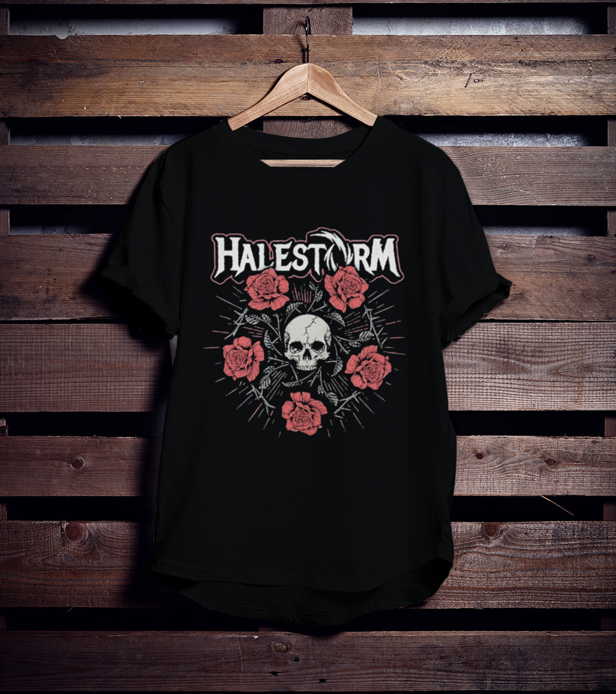 Halestorm Skull And Floral Penta Rose T-Shirt