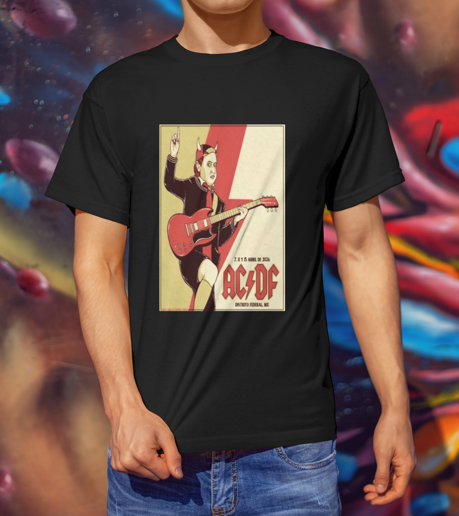 AC DF Distrito Federal MX Abril 2026 7 11 15 Rock Concert Red Guitar And Devil Horns T-Shirt