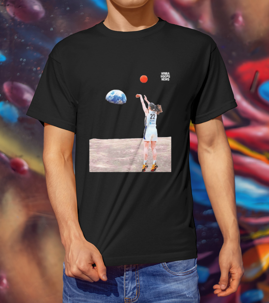 Caitlin Clark Indiana Fever WNBA Shooting Basketball On Lunar Surface T-Shirt