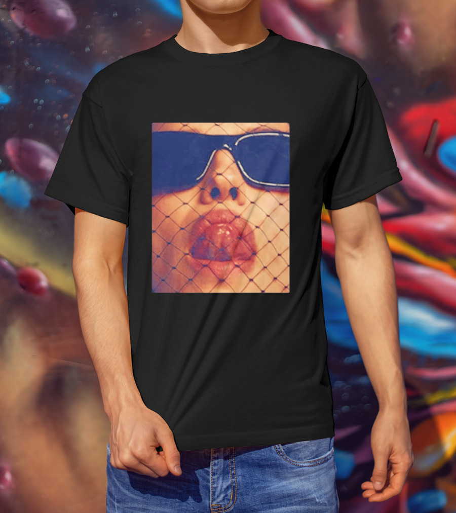 Irina Shayk Tongue Sunglasses Mesh T-Shirt
