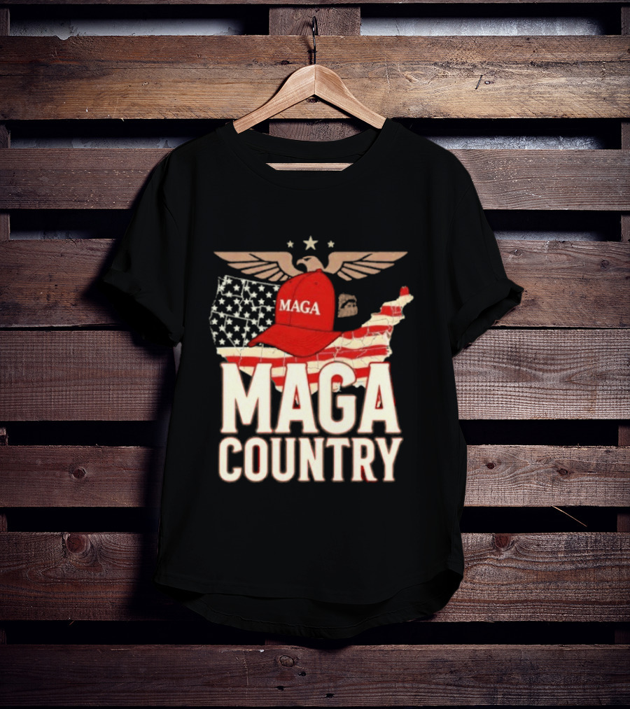 MAGA Country Patriotic USA Map With Red Hat And Eagle Wings T-Shirt