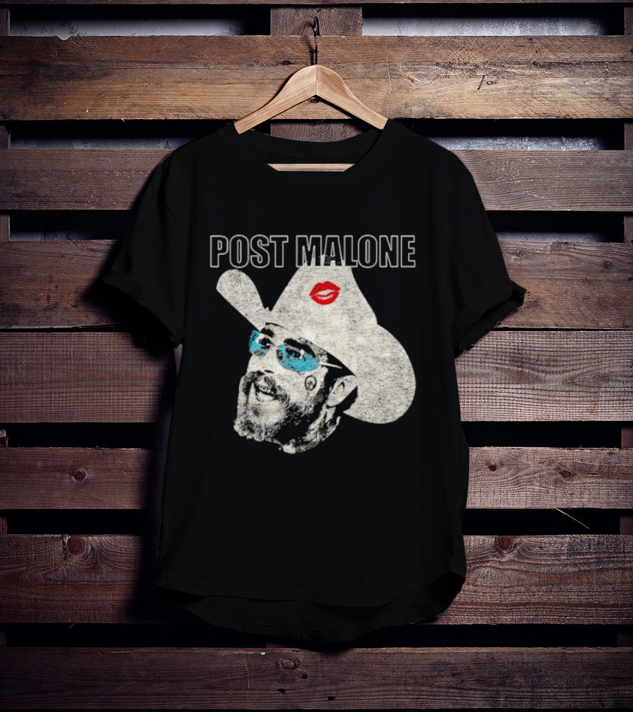 Post Malone Cowboy Hat Kiss Red Lips Blue Sunglasses T-Shirt