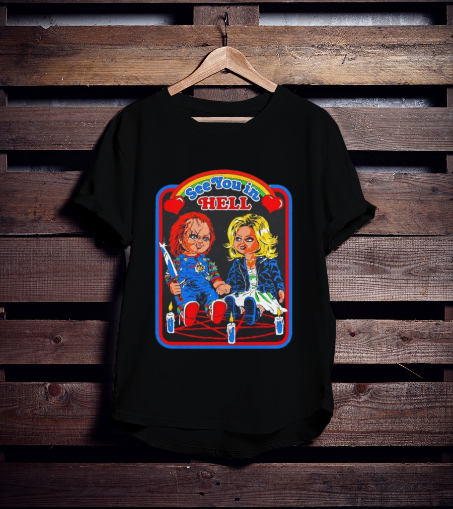 See You In Hell Chucky And Bride Horror Movie Characters Candles T-Shirt