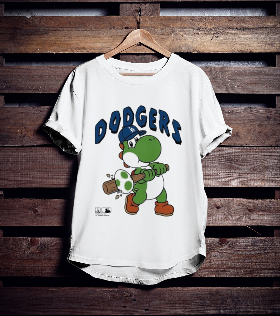 Dodgers Yoshi Baseball Bat Orange Shoes Blue Hat T-Shirt