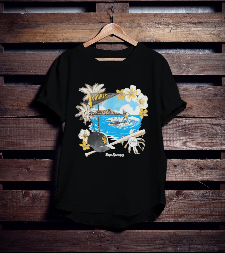 Reyn Spooner San Diego Padres Surfing Baseball Aloha Scene T-Shirt