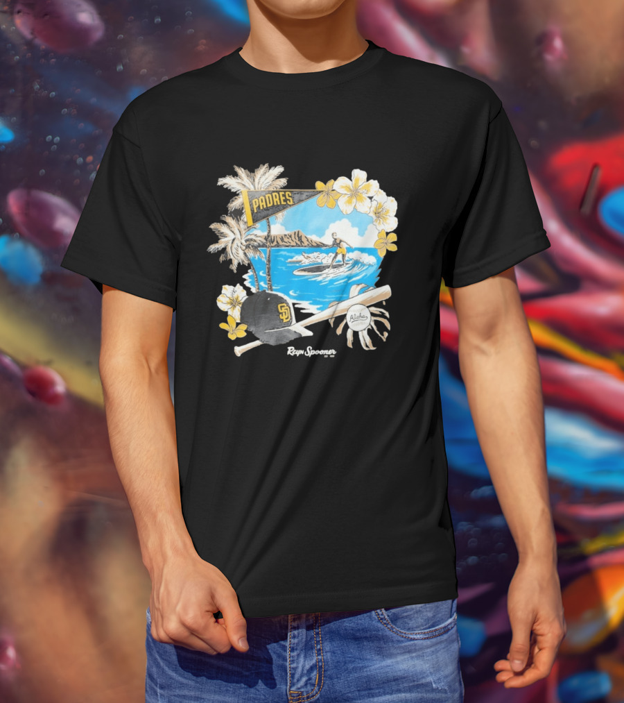 Reyn Spooner San Diego Padres Surfing Baseball Aloha Scene T-Shirt
