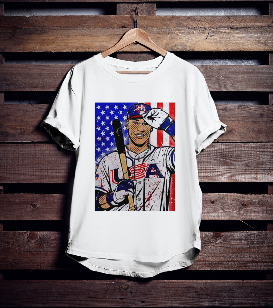 Aaron Judge USA Baseball Pop Art 2026 American Flag Stars Stripes T-Shirt