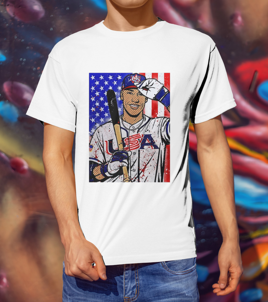 Aaron Judge USA Baseball Pop Art 2026 American Flag Stars Stripes T-Shirt