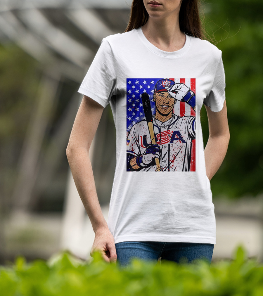 Aaron Judge USA Baseball Pop Art 2026 American Flag Stars Stripes T-Shirt