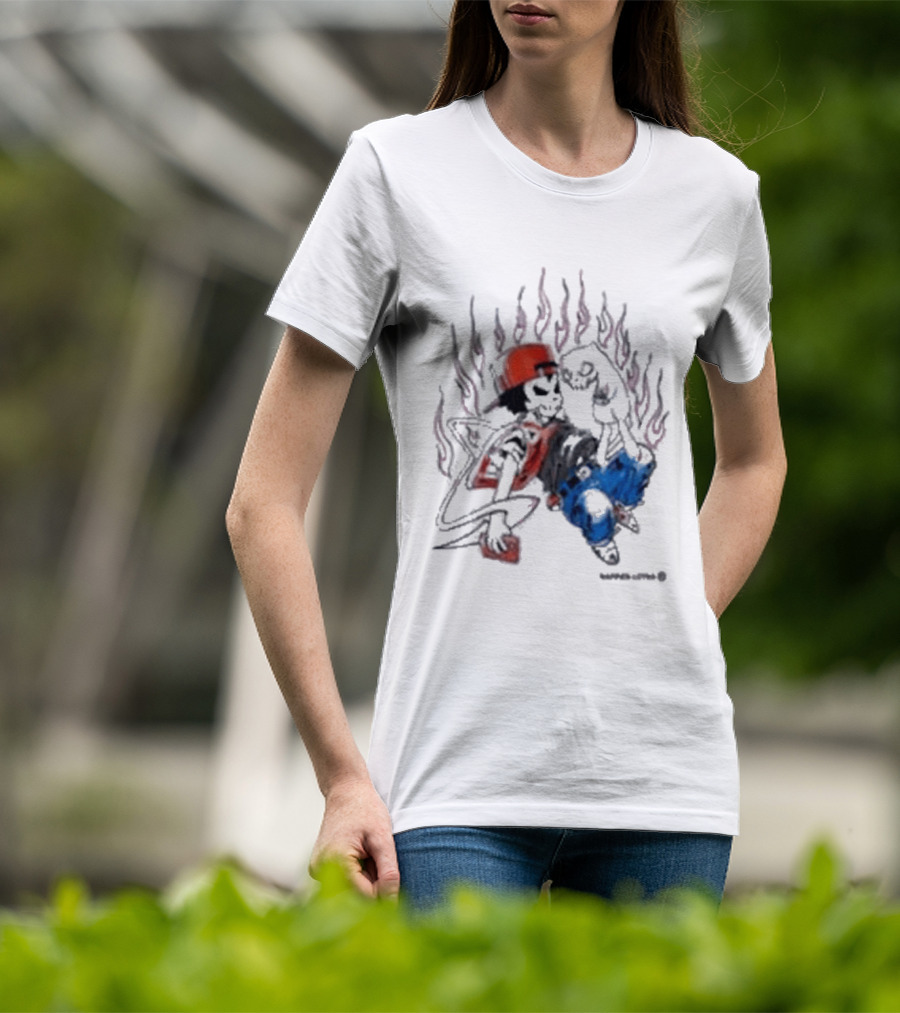 Warren Lotas Boy And Cat Surrounded By Flames Vintage Streetwear T-Shirt