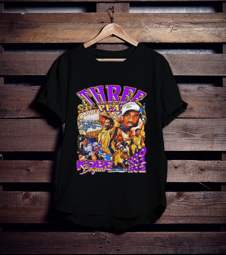 Three Peat Kobe Bryant Los Angeles Lakers World Champions 2000 2001 2002 T-Shirt