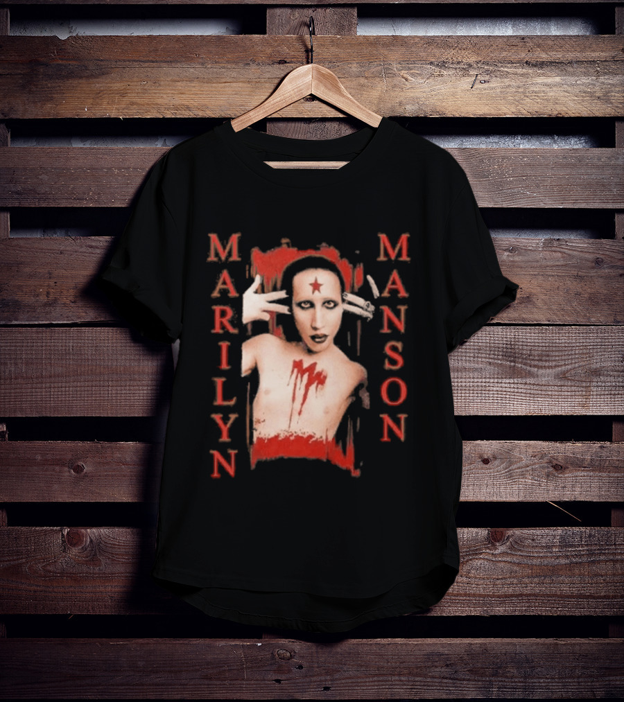 Marilyn Manson Star Forehead Bloody Chest Hands Head T-Shirt