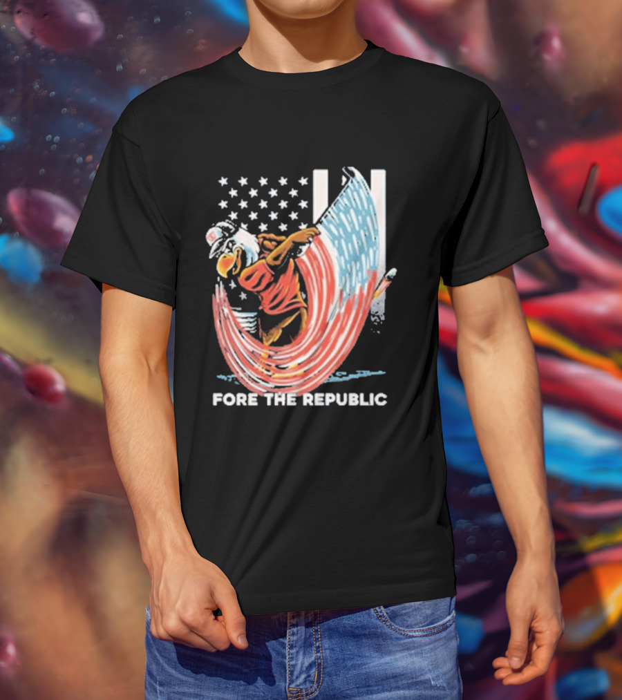 Old Row Golf American Flag Swing Fore The Republic T-Shirt