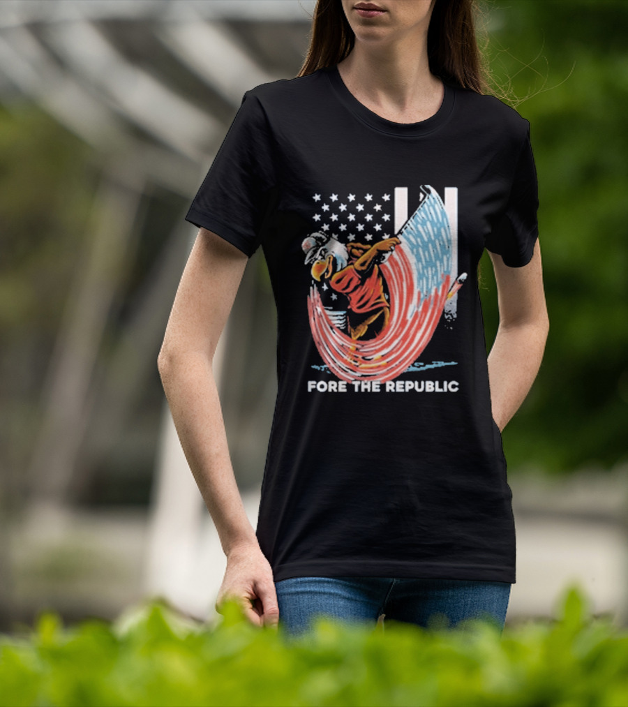 Old Row Golf American Flag Swing Fore The Republic T-Shirt