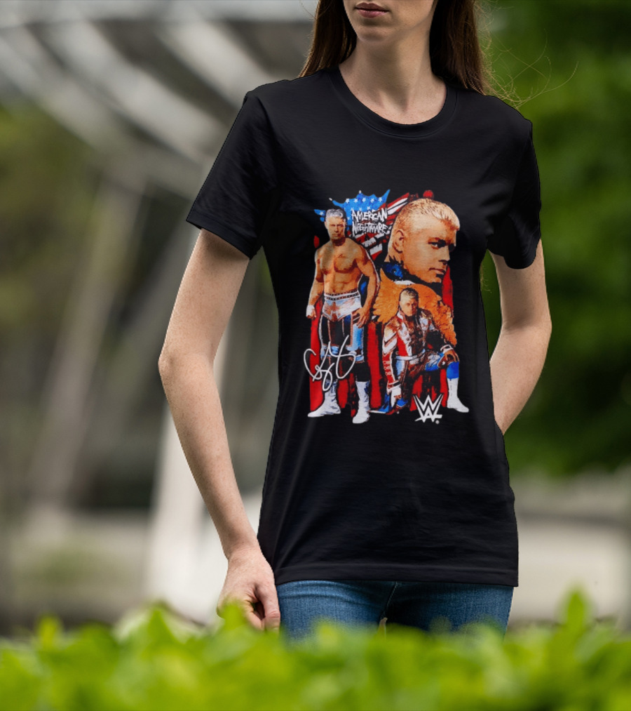WWE Cody Rhodes American Nightmare Collage Patriotic Wrestling Iconic Signature T-Shirt
