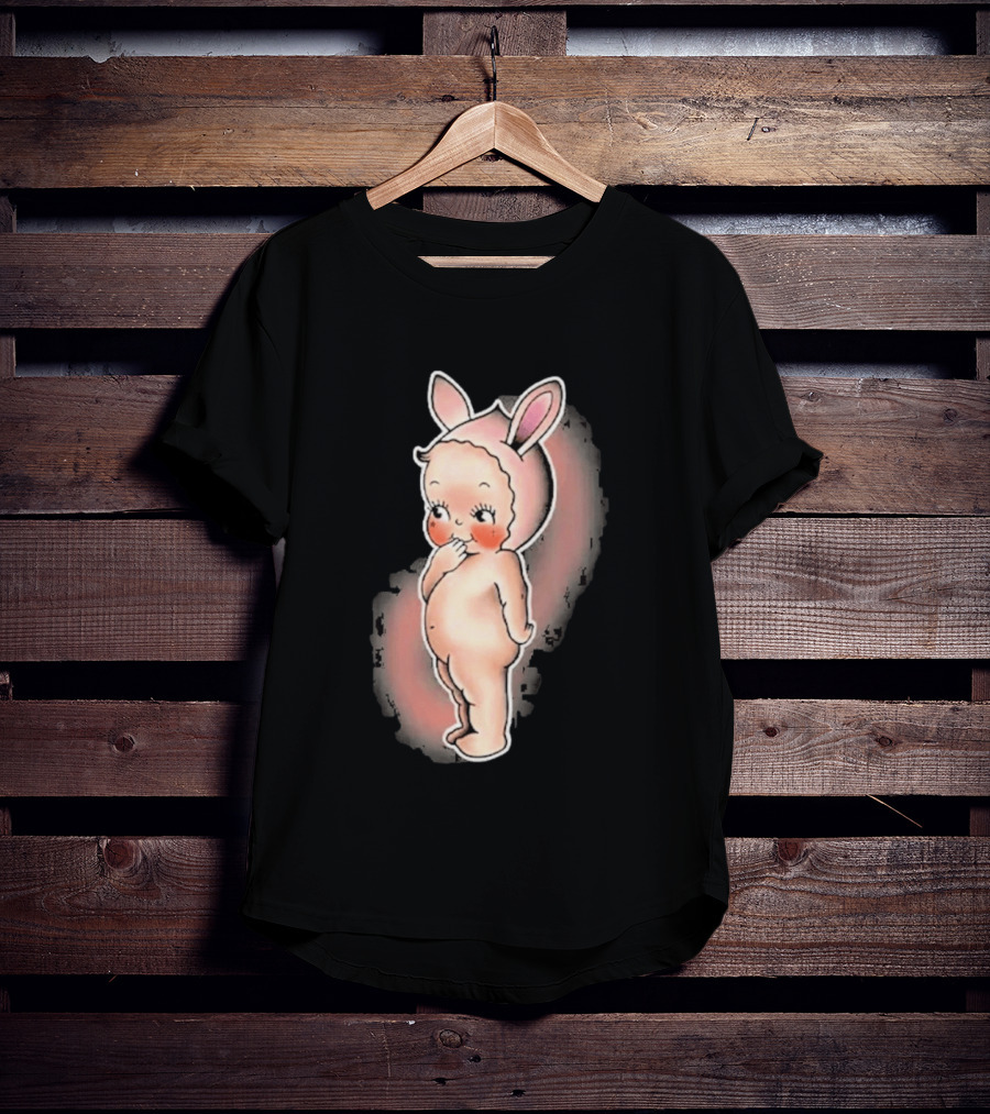 Kewpie Baby Bunny Rabbit Vintage Illustration Cute Pastel Pink Ears T-Shirt