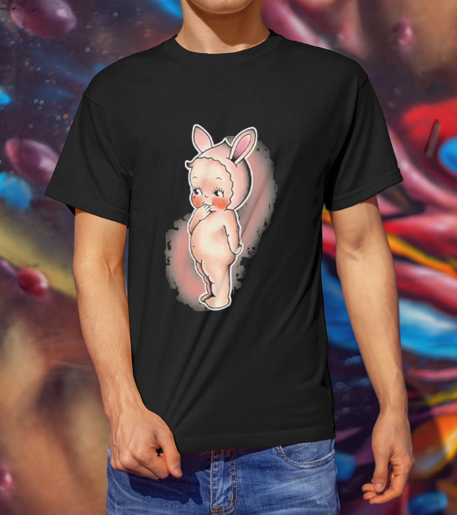 Kewpie Baby Bunny Rabbit Vintage Illustration Cute Pastel Pink Ears T-Shirt