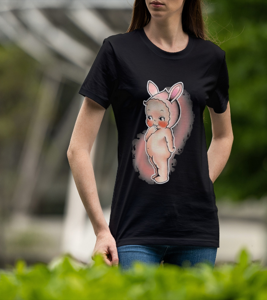 Kewpie Baby Bunny Rabbit Vintage Illustration Cute Pastel Pink Ears T-Shirt