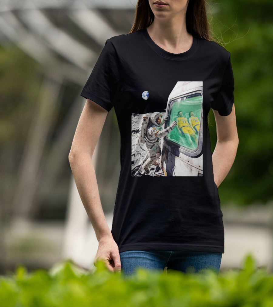 LeBron James Lakers Alone In Space Astronaut Scene With Number 77 And 15 In Spaceship T-Shirt