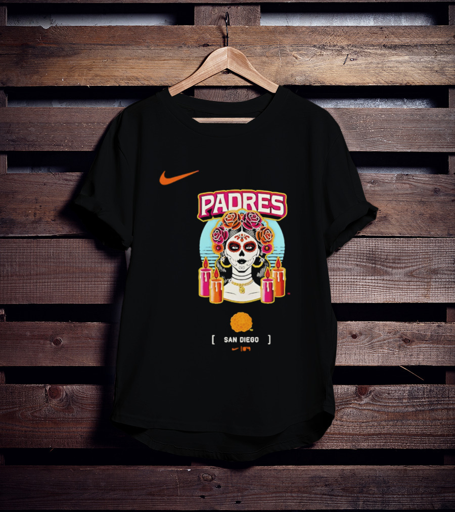 Nike San Diego Padres 2026 City Connect Dia De Los Muertos Candles Roses Large T-Shirt