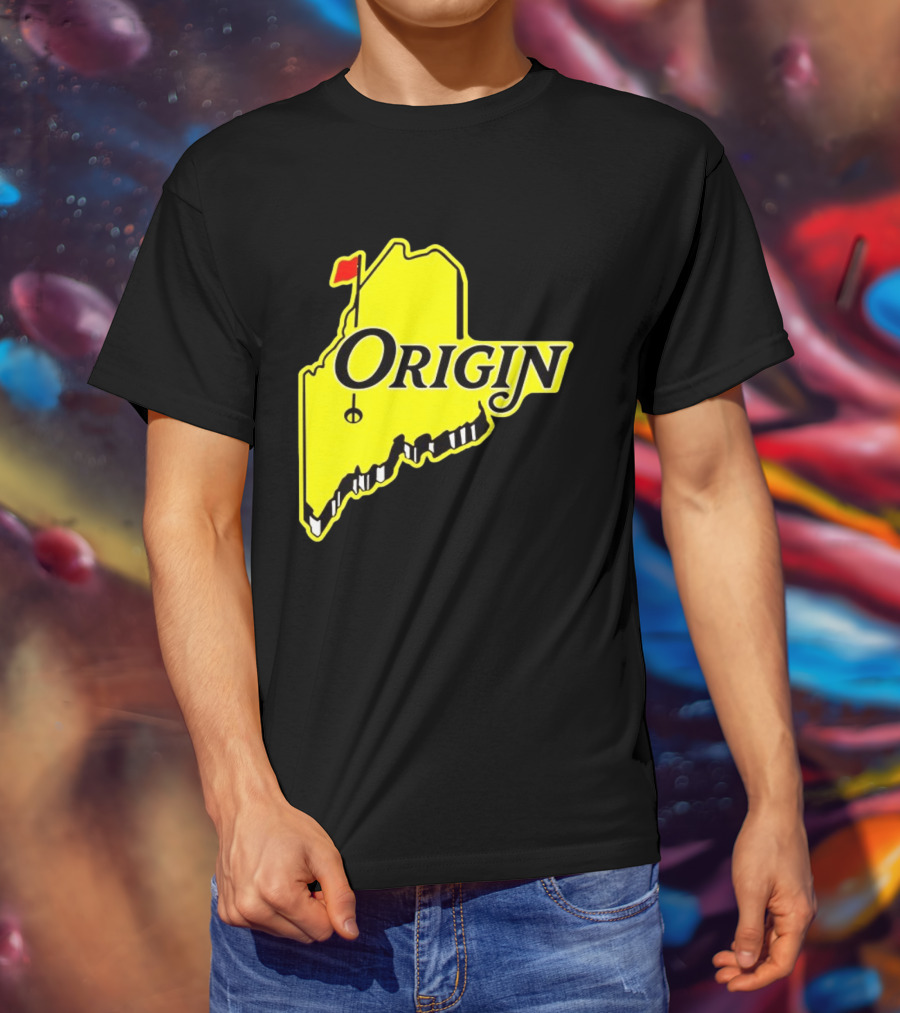 Origin USA Masters Golf Yellow Maine Flag Map T-Shirt