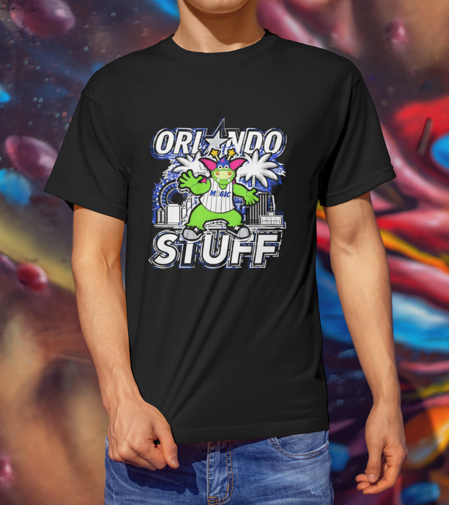 Orlando Magic Stuff NBA Mascot With Star Palms And City Skyline T-Shirt