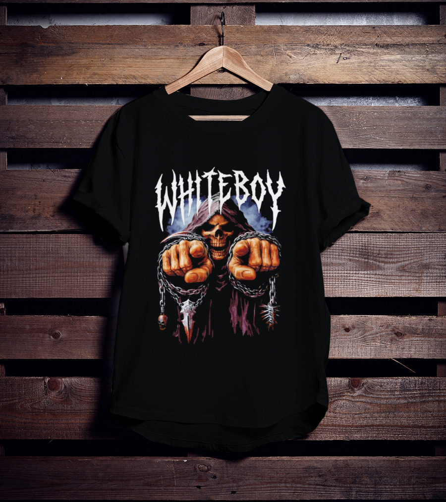 White Boy Grim Reaper Skeleton Chains T-Shirt