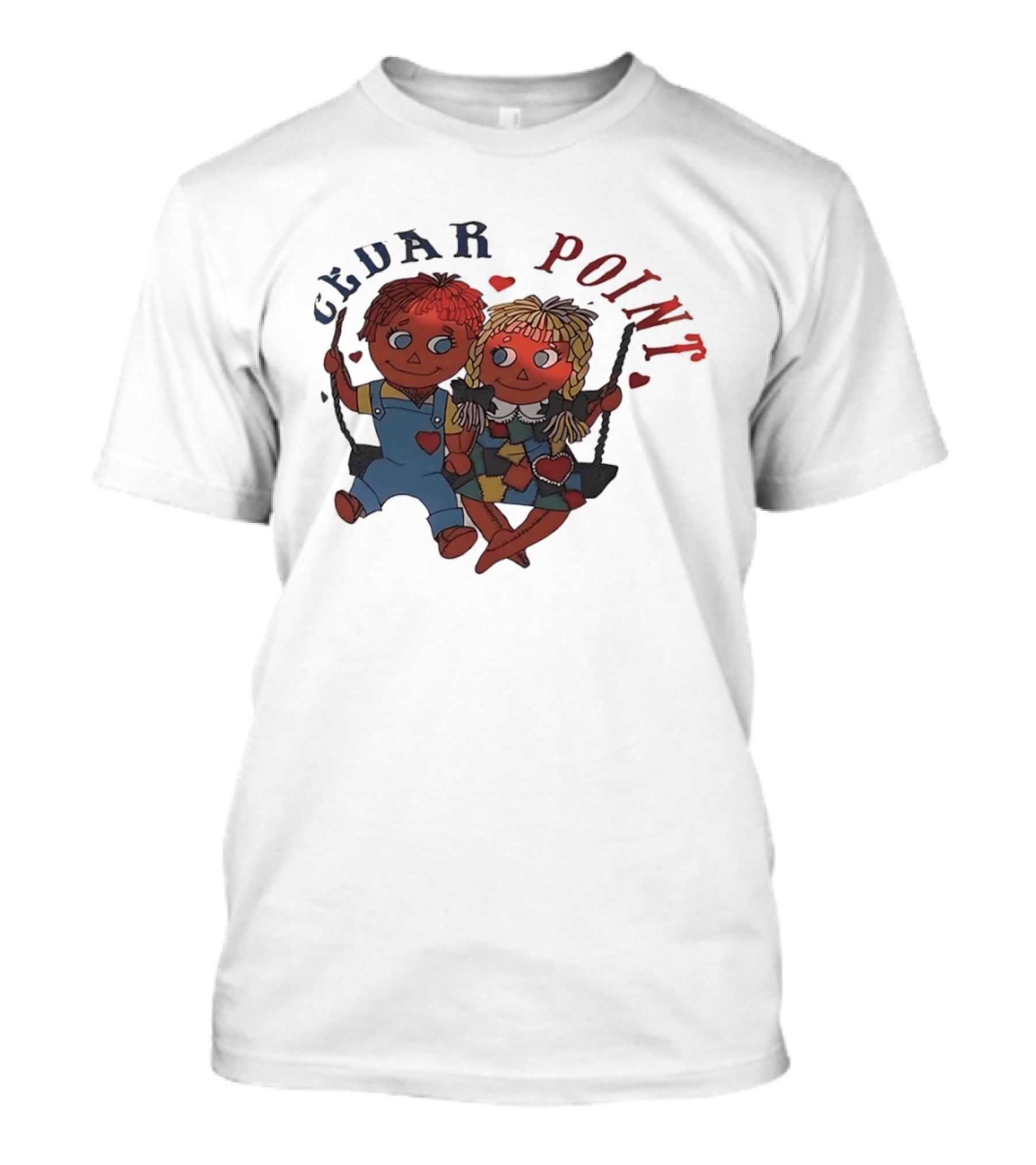 Cedar Point Raggedy Ann And Andy Dolls Swinging With Hearts T-Shirt