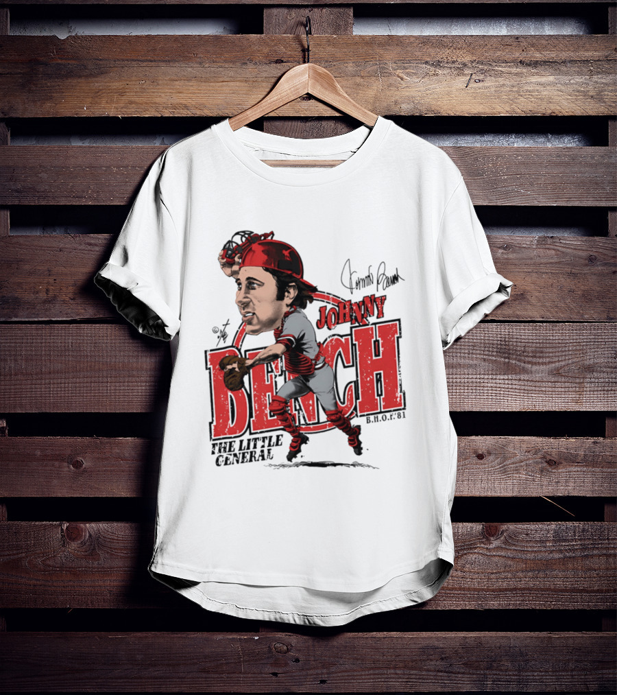 Johnny Bench Cincinnati The Little General Bruce Stark Collection HOF Caricature T-Shirt