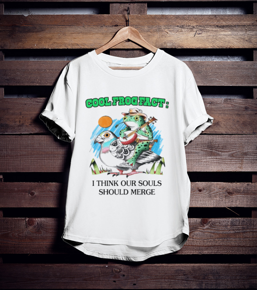 Cool Frog Fact I Think Our Souls Should Merge Frog Playing Banjo On Bird T-Shirt
