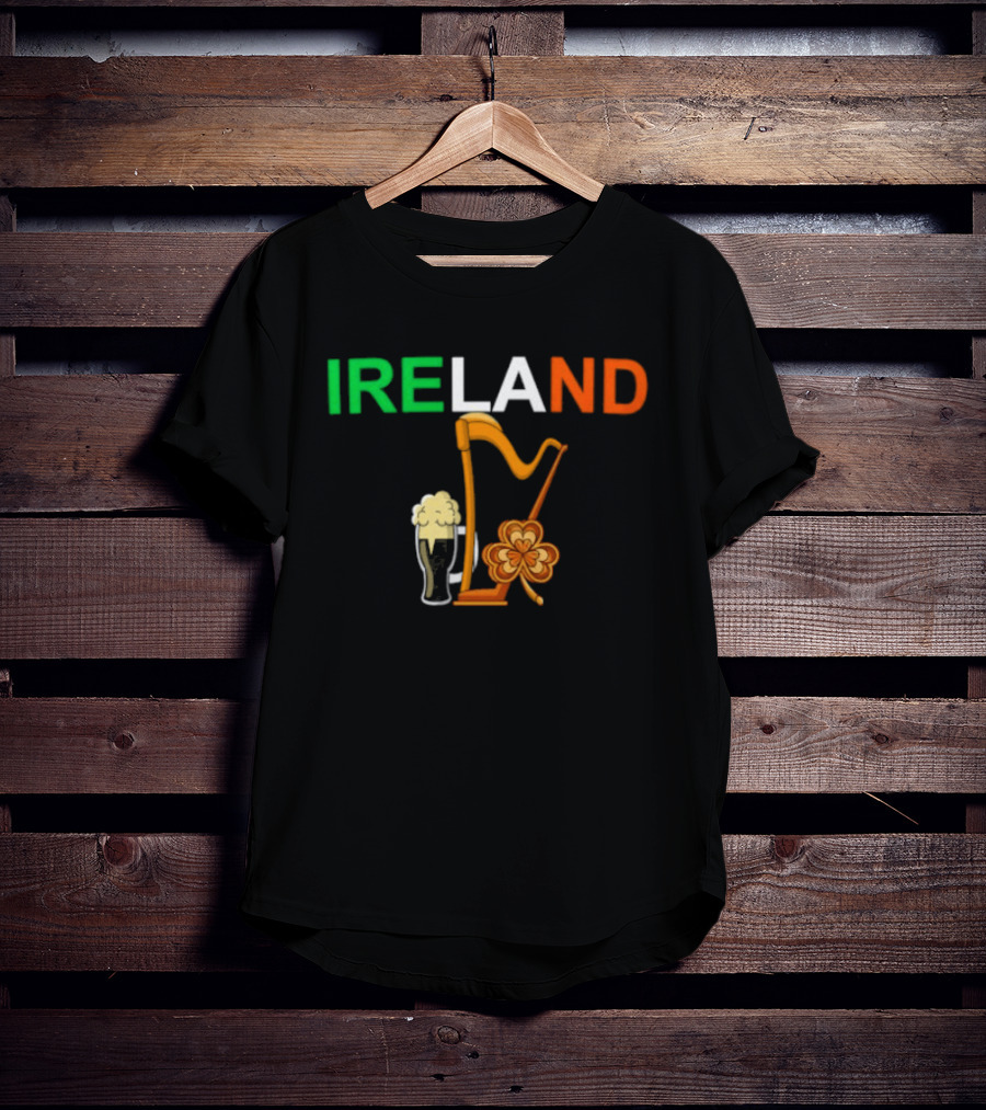 Ireland Heritage Land Harp Beer Clover T-Shirt
