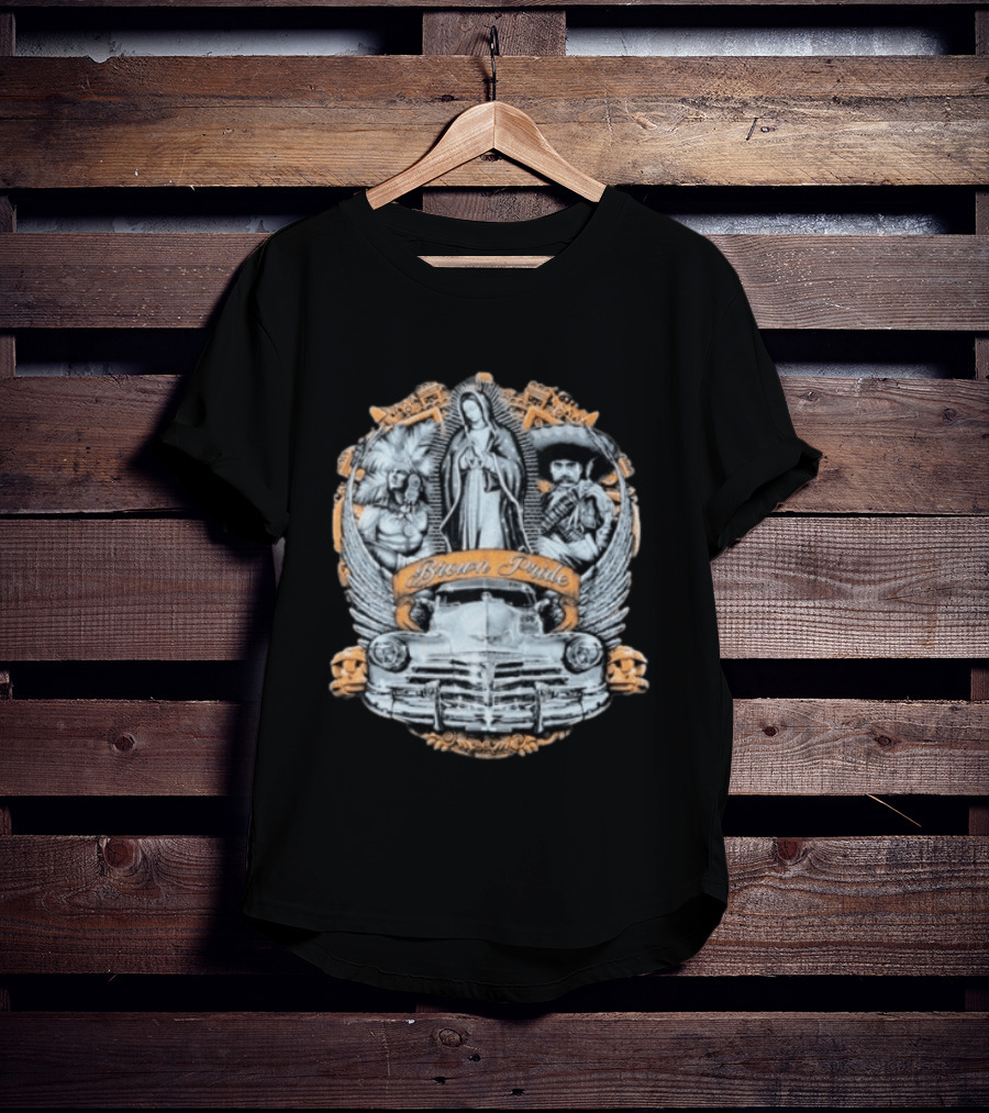 Brown Pride Classic Car La Virgen Iconography T-Shirt