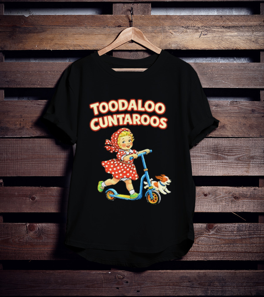 Toodaloo Cuntarooms Scooting Girl And Dog Red Polka Dot Dress T-Shirt