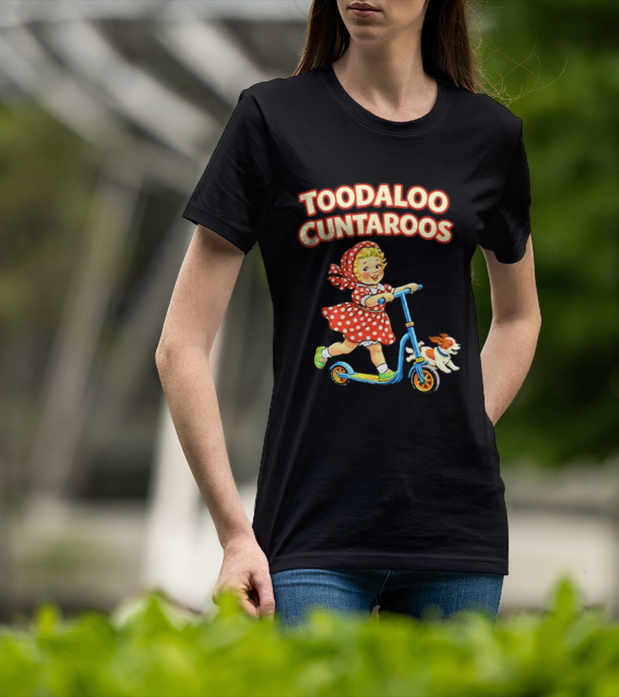 Toodaloo Cuntarooms Scooting Girl And Dog Red Polka Dot Dress T-Shirt