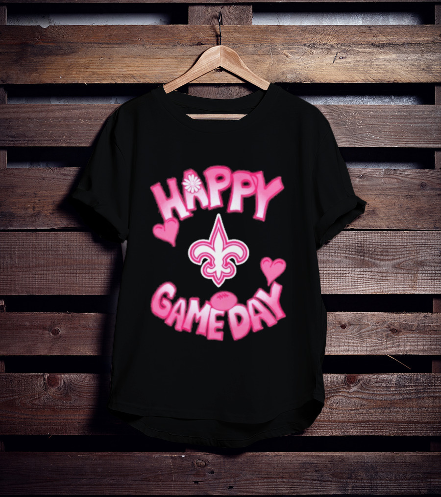 Valentine's Day Happy Gameday New Orleans Saints Fleur De Lis Heart 2025 T-Shirt