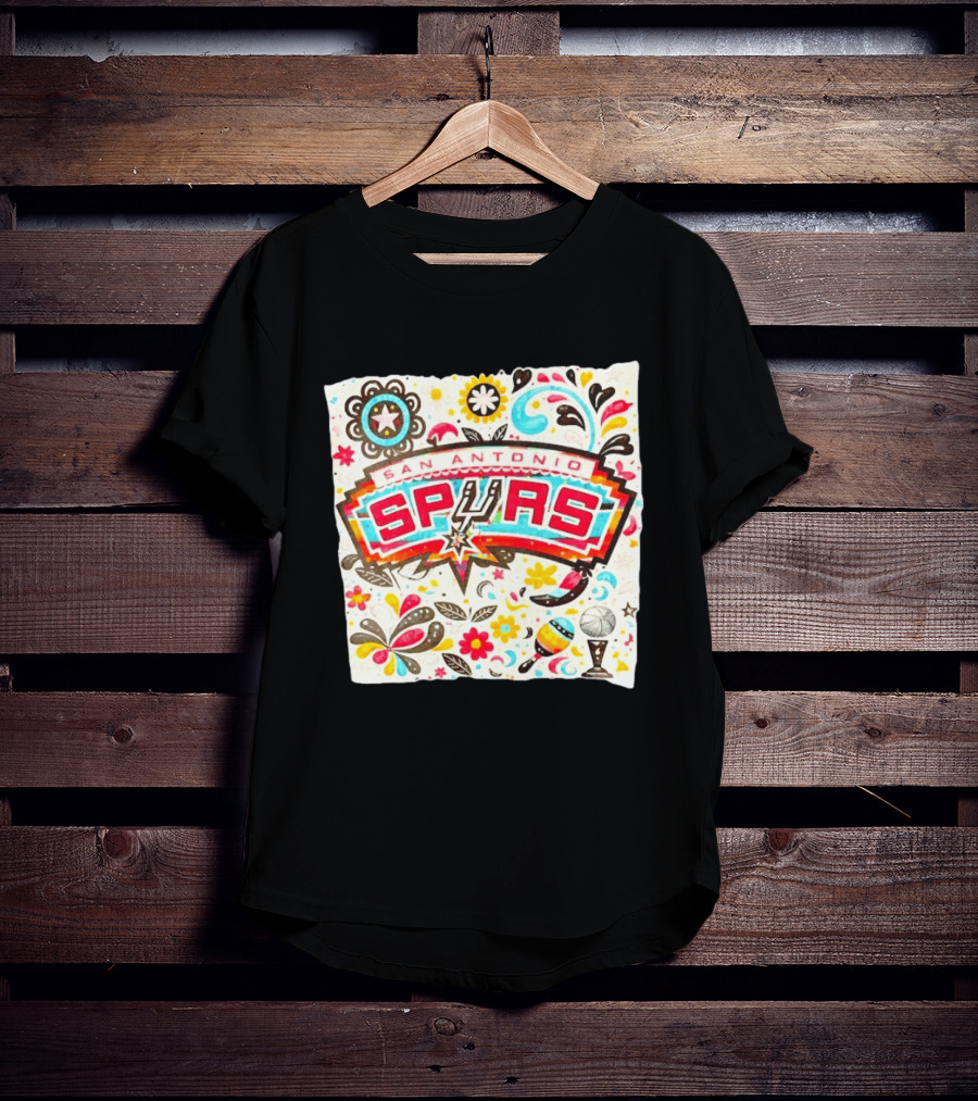 San Antonio Spurs NBA Floral Maracas Basketball Trophy Motif T-Shirt