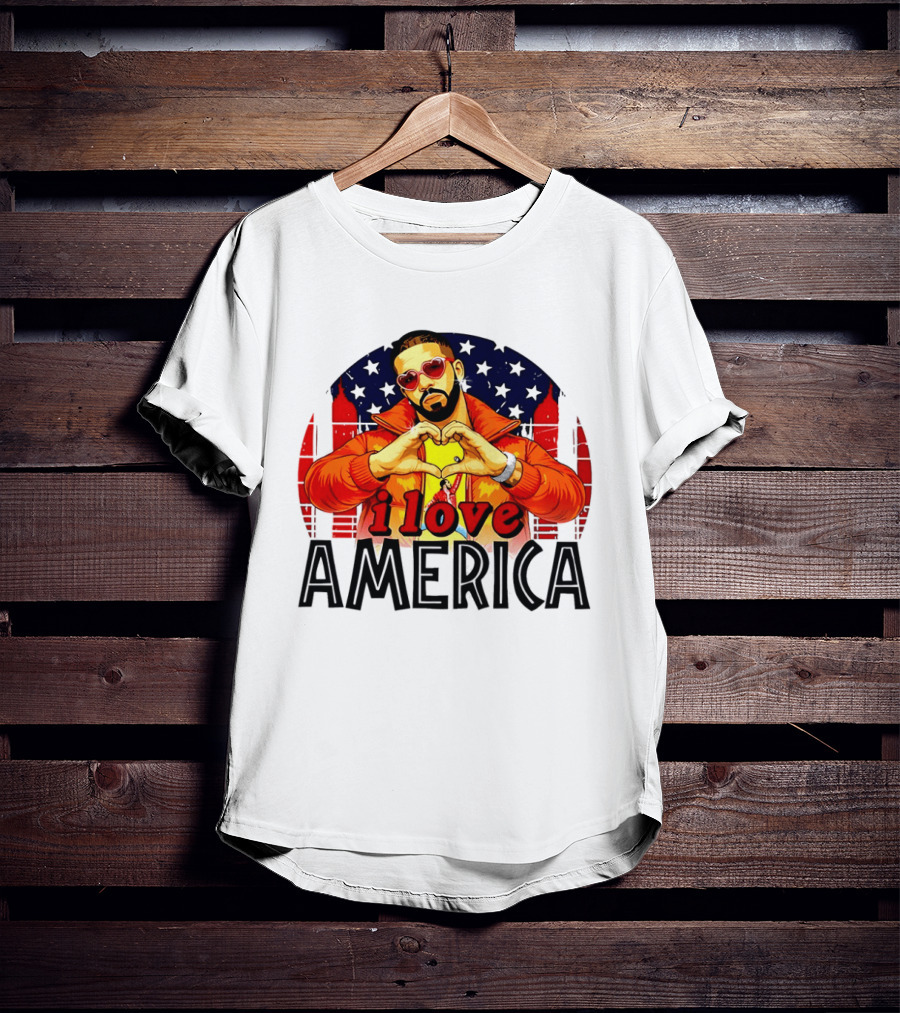 Drake I Love America Flag Heart Gesture Red Jacket Sunglasses T-Shirt