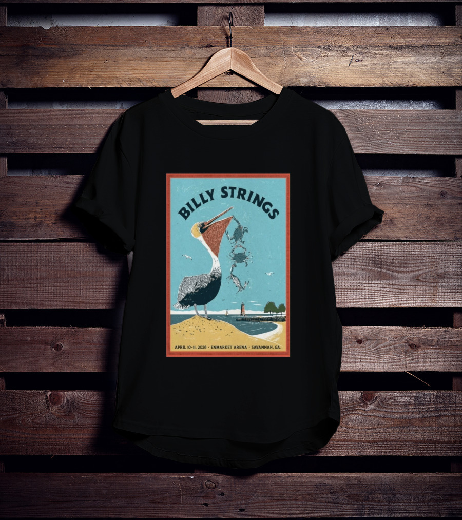Billy Strings Enmarket Arena Savannah GA April 10 11 2026 Pelican With Lighthouse Ocean Scene T-Shirt