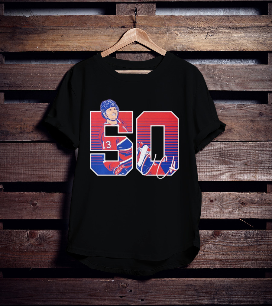 Cole Caufield 50 Goal Montreal Number 13 Hockey Player Signature T-Shirt