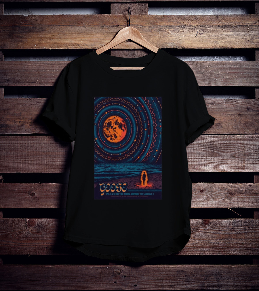Goose War Memorial Auditorium April 14 15 2026 Fort Lauderdale Concert Retro Cosmic Moon And Beach T-Shirt