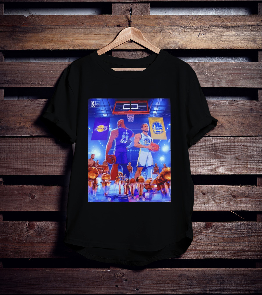 LeBron James Lakers Stephen Curry Warriors NBA Players With Championship Trophies T-Shirt