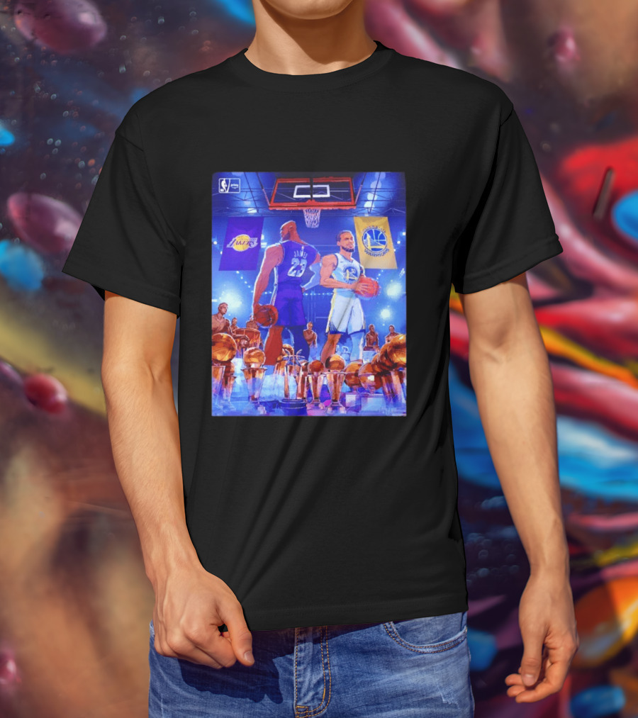 LeBron James Lakers Stephen Curry Warriors NBA Players With Championship Trophies T-Shirt