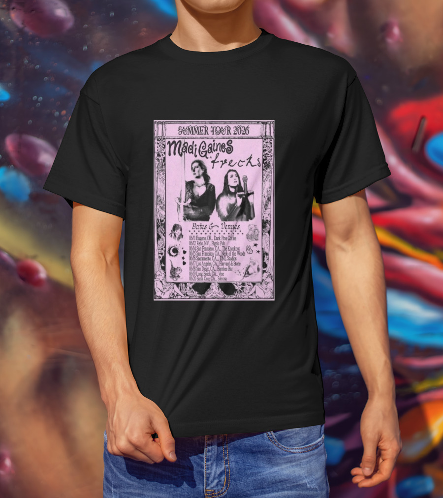 Madi Gaines Frecks Summer Tour 2026 Dates Venues Eugene Reno San Francisco Sacramento Los Angeles San Diego Long Beach Santa Cruz T-Shirt
